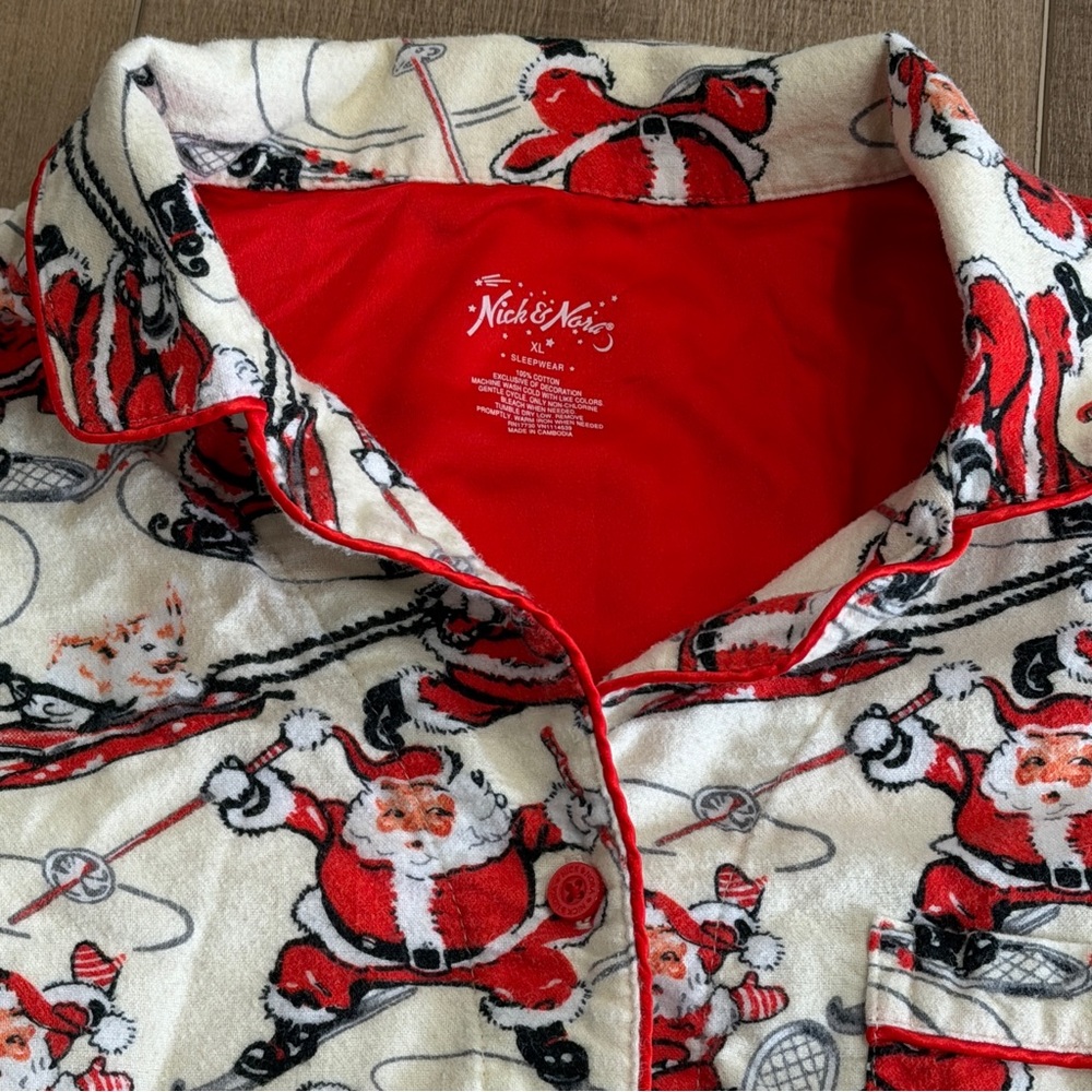 Nick & Nora XL SPORTY Santa Christmas Pajamas Flannel PJ Ski Skate Sled Top Only - Picture 4 of 12